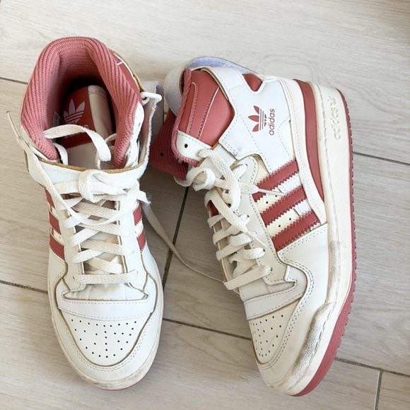 Adidas High-Top Sneakers in Cream and Red